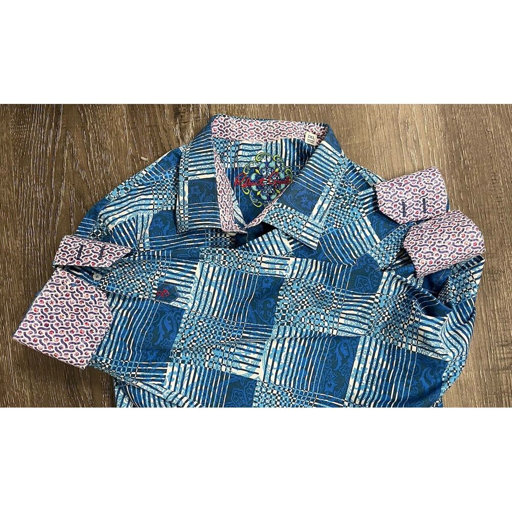 Robert Graham Turquoise Plaid Paisley / Pink & Purple Cuffs - Size 2XL - EUC